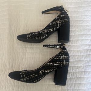 Unisa Black Tweed Ankle Strap Heels - Size 8